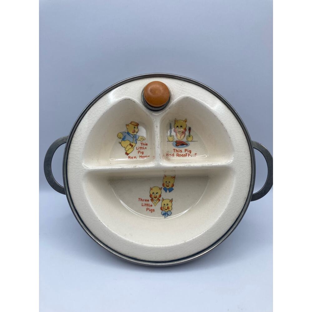 Vintage 40's Children 3 Compartment Warming Dish with Stopper